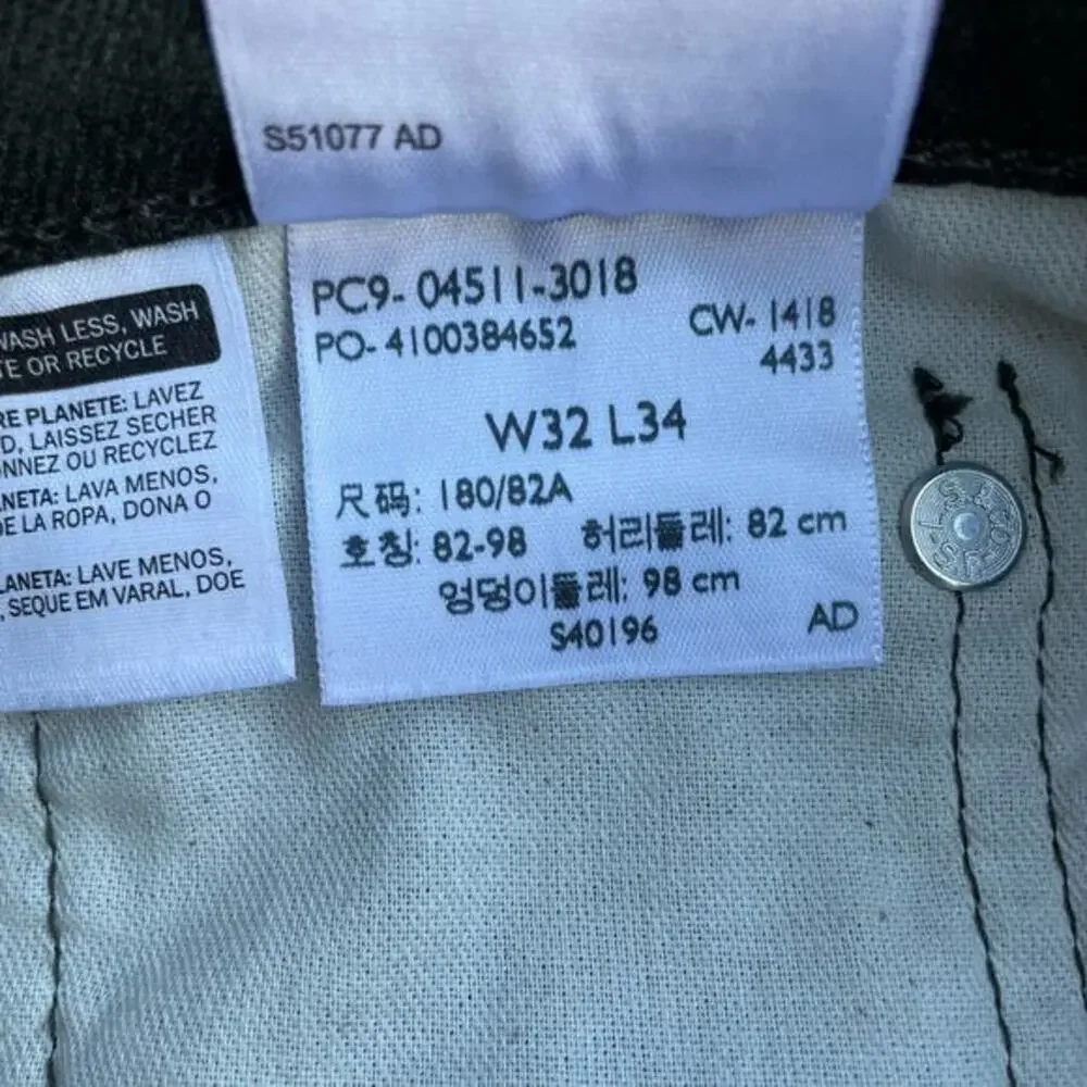 Levi's 511‎ Trousers Skinny Fit Stretch Cotton Mid-Rise Size W32 L34 Dark Gray